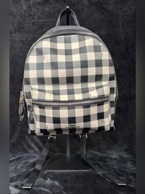 coach f38949 gingham medium charlie backpack in Signature Canas With Cherry Motif which the buyer is responsible to pay Coach Medium Charlie Backpack in